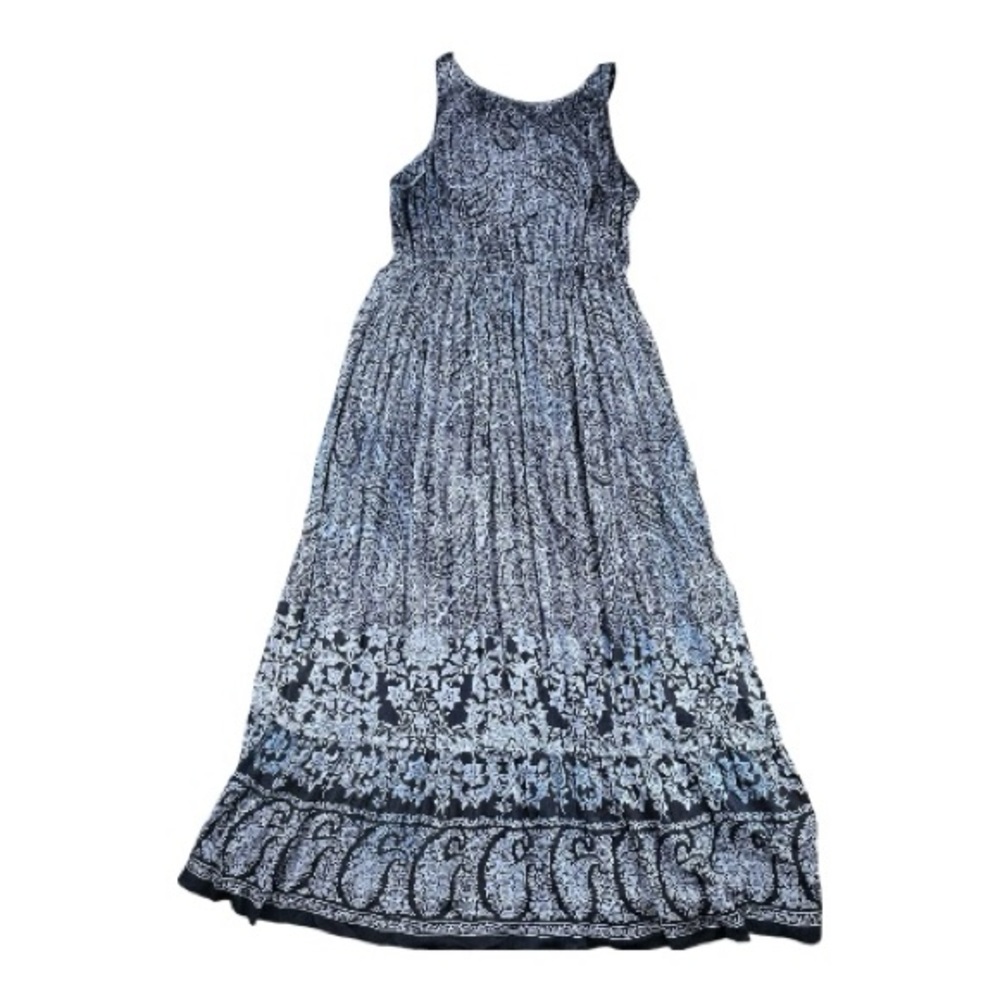 Bila Bohemian Paisley Crochet Sleeveless Navy Blue Maxi Summer Dress Size L - Picture 4 of 13